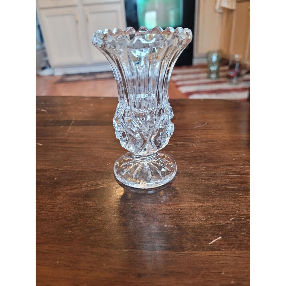 Vintage glass bud vases (2) and round trinket box